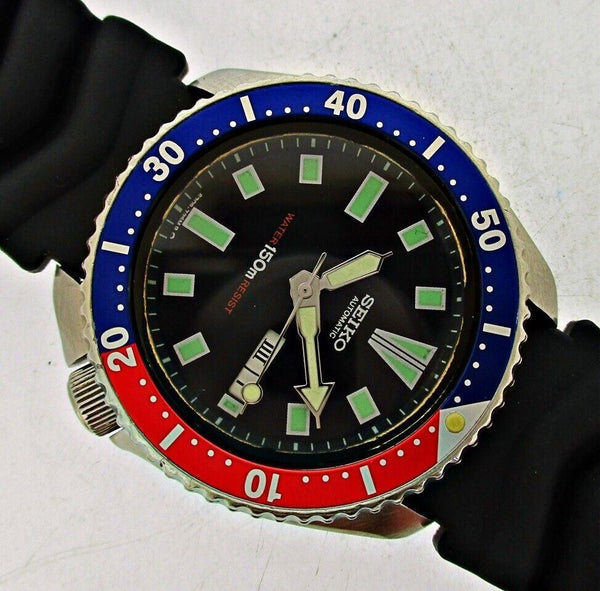 86' SEIKO 6309 7290 SS HERREN DATUM DIVE 620319 AUTO PEPSI SERVICED WATCH...